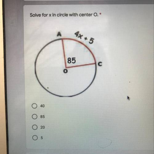 Solve for X in circle with center O
