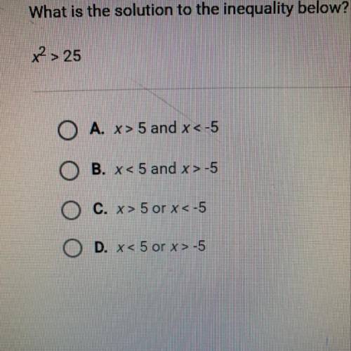What is the solution to the inequality below? x² > 25