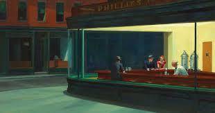In the painting by Edward Hopper, “Night Hawks” describe the painting. Do you see the elements of ar
