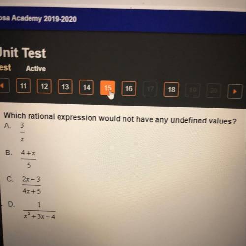 Which rational expression would not have any undefined values