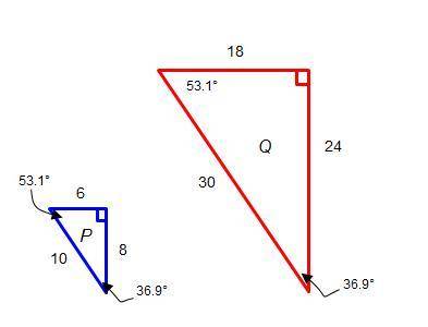 Which statement is true of triangles P and Q? a.They are similar because their corresponding angles
