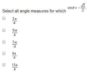 Select all angle measures for which