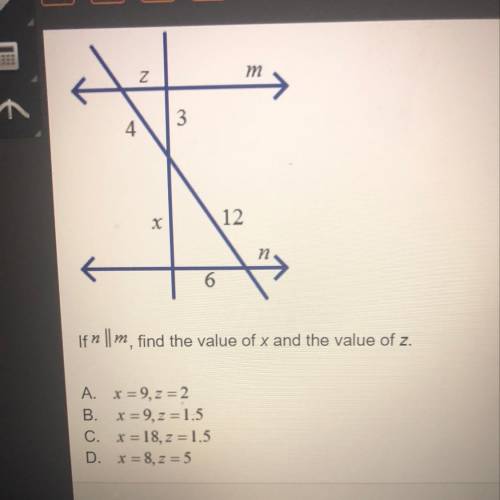 If n m , find the value of x and the value of z