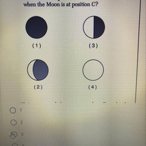 Which Moon phase will be seen from Earth when the Moon is at position C?
