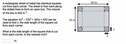 rectangular sheet of metal has identical squares cut from each corner. The sheet is then bent along