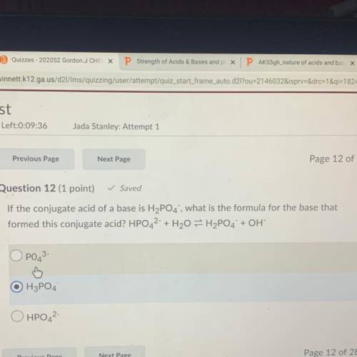 If the conjugate acid of a base is H2PO4 what is the formula for the base that formed this conjugate