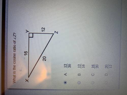 What is the cosine ratio of angle Z