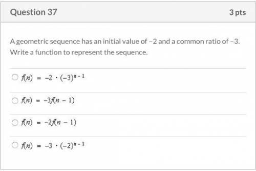 A geometric sequence has an initial value of –2 and a common ratio of –3. Write a function to repres