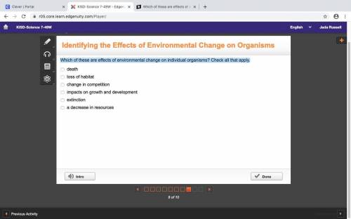 Which of these are effects of environmental change on individual organisms? Check all that apply.