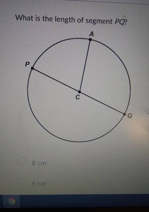 A circle with center C is given. AC=4cm. What is the length of segment PQ