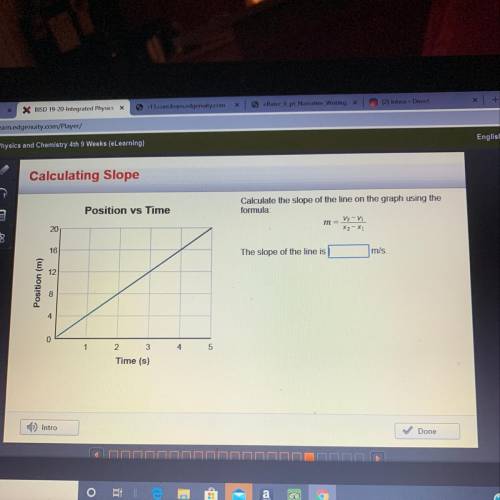Position vs Time Calculate the slope of the line on the graph using the formula m= V2-V1/X2-X1