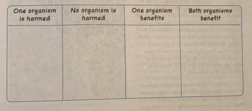 Compare and contrast the different relationships between organisms in an ecosystem by filling out th
