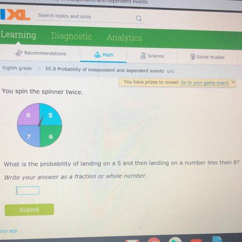 You spin the spinner twice. What is the probability of landing on a 5 and then landing on a number l