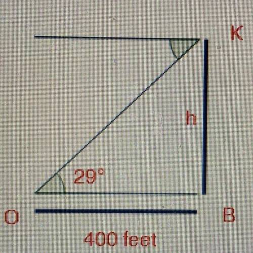 An observer (O) is located 400 feet from a building (B). The observer notices a kite (k) flying at a