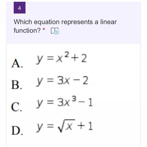 Which equation represents a linear function?  Please Answer(15 pts)