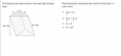 The oblique prism below has an isosceles right triangle baseWhat is the answer please Help me ASAP