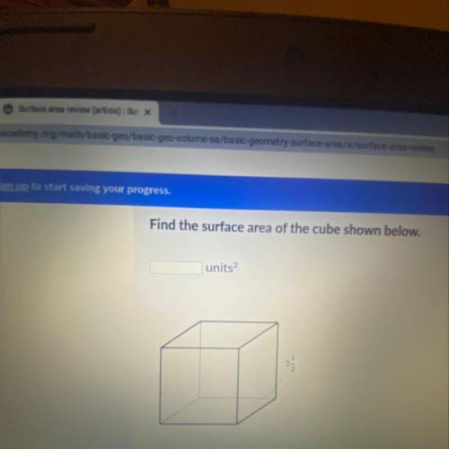 Find the surface area of the cube shown below. units