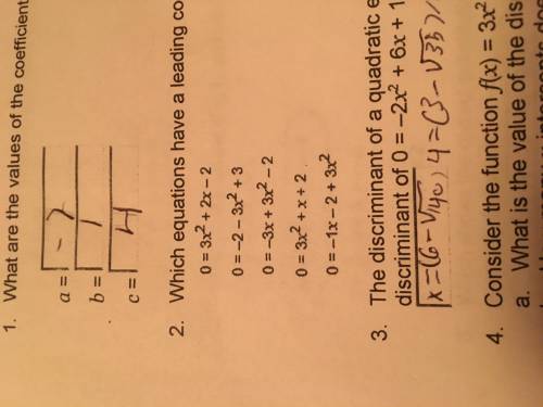 Which equations have a leading coefficient of 3 and a constant term of -2.