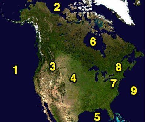 Which of these is represented by the number 8 on the map of the United States and Canada?
