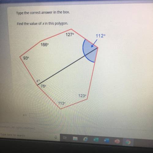 Type the correct answer in the box. Find the value of xin this polygon. 1270 1120 166° 930 16 123