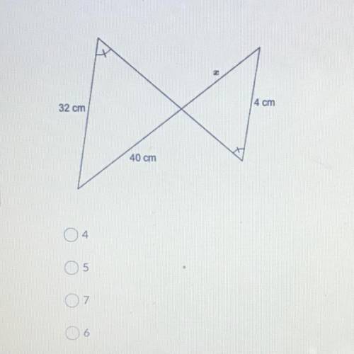 What is the value of x? 4 cm 32 cm 40 cm
