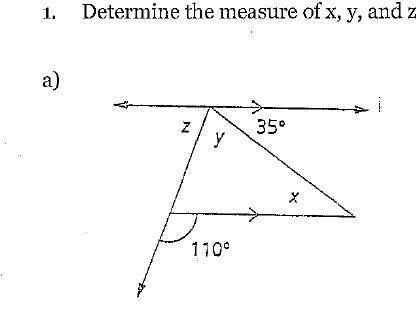 Determine the measure of x, y, z