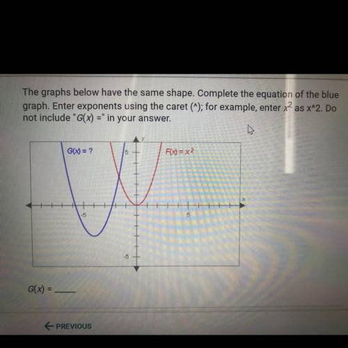 PLEASE HELP  The graphs below have the same shape. Complete the equation of the blue graph. Enter ex