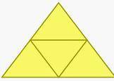 The net of a triangular pyramid is shown. Each triangle in the net has a base length that measures 6