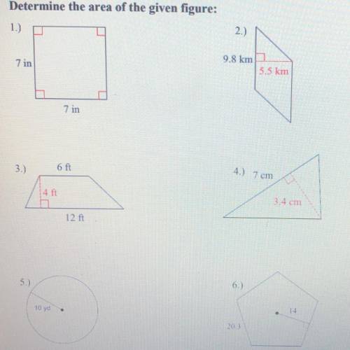 Determine the area of the given figure: .
