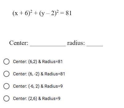 Please help fast.Find the center and the radius of the circle given the equation of a circle below.