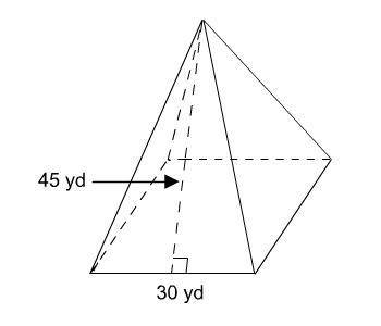 What is the surface area of this square pyramid? A;3600 yd2 B:6300 yd2 C:2925 yd2 D:2700 yd2 Please