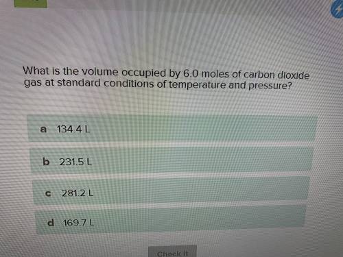 What is the volume occupied by 6.0 moles of carbon dioxide gas at standard conditions of temperature