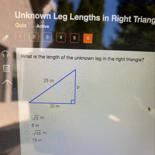 What is the length of the unknown leg in the right triangle? 25 m 20 m 05 m 05 m 0 145 m 15 m