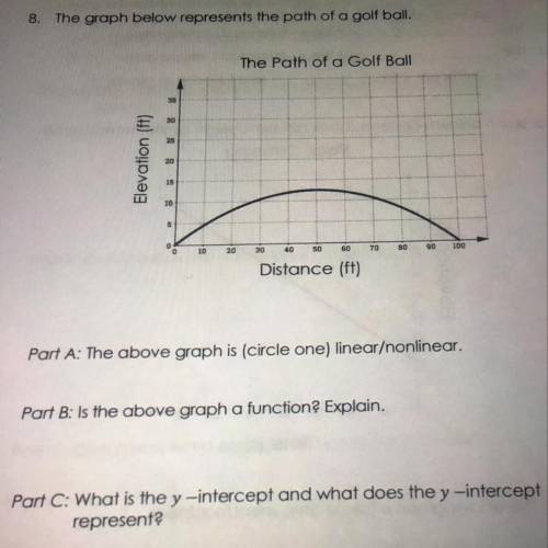 The The graph below represents the path of a golf  Ball  Part A-the above graph is (circle one ) lin