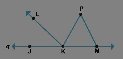 Use the diagram below to answer the questions.  Line q contains points J, K, and M. Point P is above