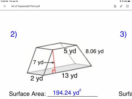 I need help with surface area I know the answer I just need to show my work.Picture below