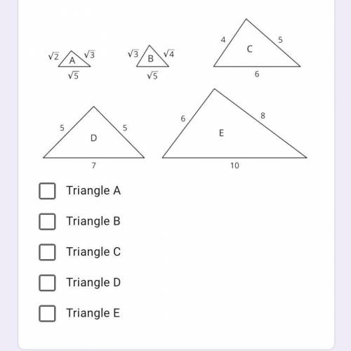 Select ALL the right triangles, given the lengths of the sides
