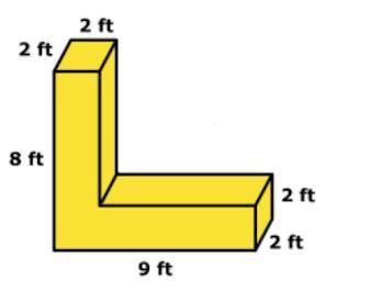 The object below is made up of two rectangular prisms. What is the VOLUME, in cubic feet, of the obj