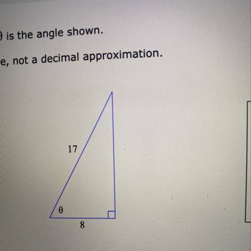 Find tan 0, where 0 is the angle shown. Give an exact value, not a decimal approximation,