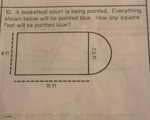 10. A basketball court is being painted. Everything shown below will be painted blue. How any square