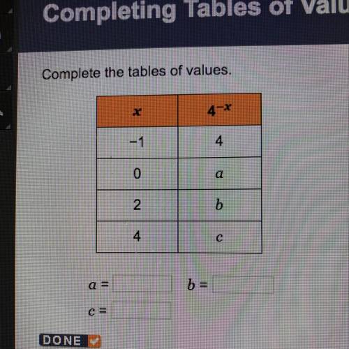 I need the values of a b and c pleeease