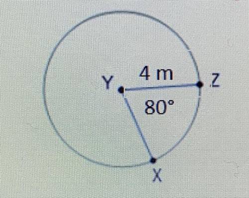 Consider Circle Y with radius 4 m and m angle XYZ = 80 degrees What is the approximate length of min