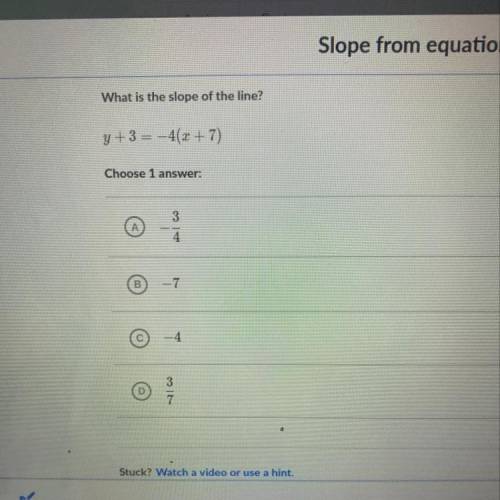 What is the slope of the line?  y+3=-4(x+7)