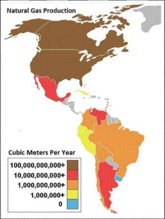 (05.03 MC) Which of the following statements is true based on the map? Mexico has the highest amount