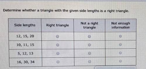 Determine if the side lengths could be a right triangle.