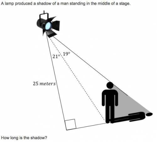 A lamp produced a shadow of a man standing in the middle of a stage. How long is the shadow. A 9.60