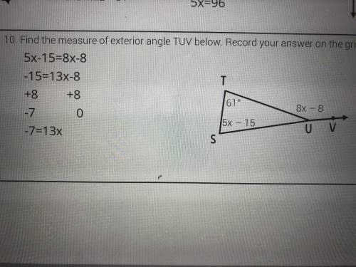 Please help; what’s the measure of exterior angle TUV ?
