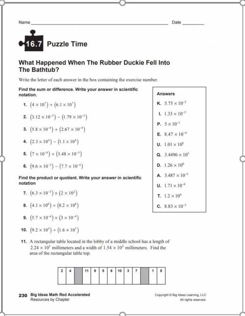 Big ideas math 16.7 puzzle time what happened when the rubber duckie fell into the bathtub answers?