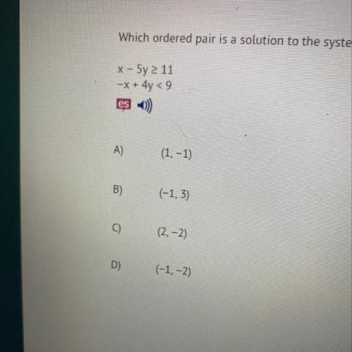 Which ordered pair is a solution to the system if inequalities