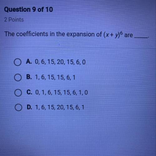 The coefficients in the expansion of (x+y)^6 are ____.
